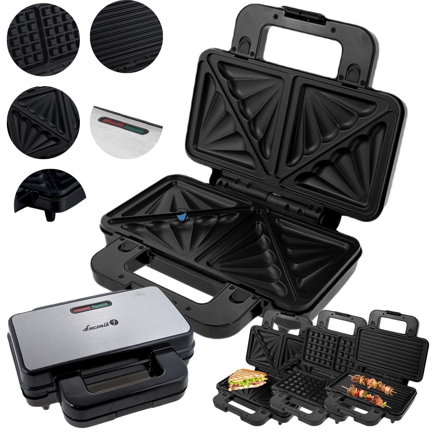 Opiekacz do kanapek tostów gofrów grill 3w1 Łucznik SM-2019 XL 1000W
