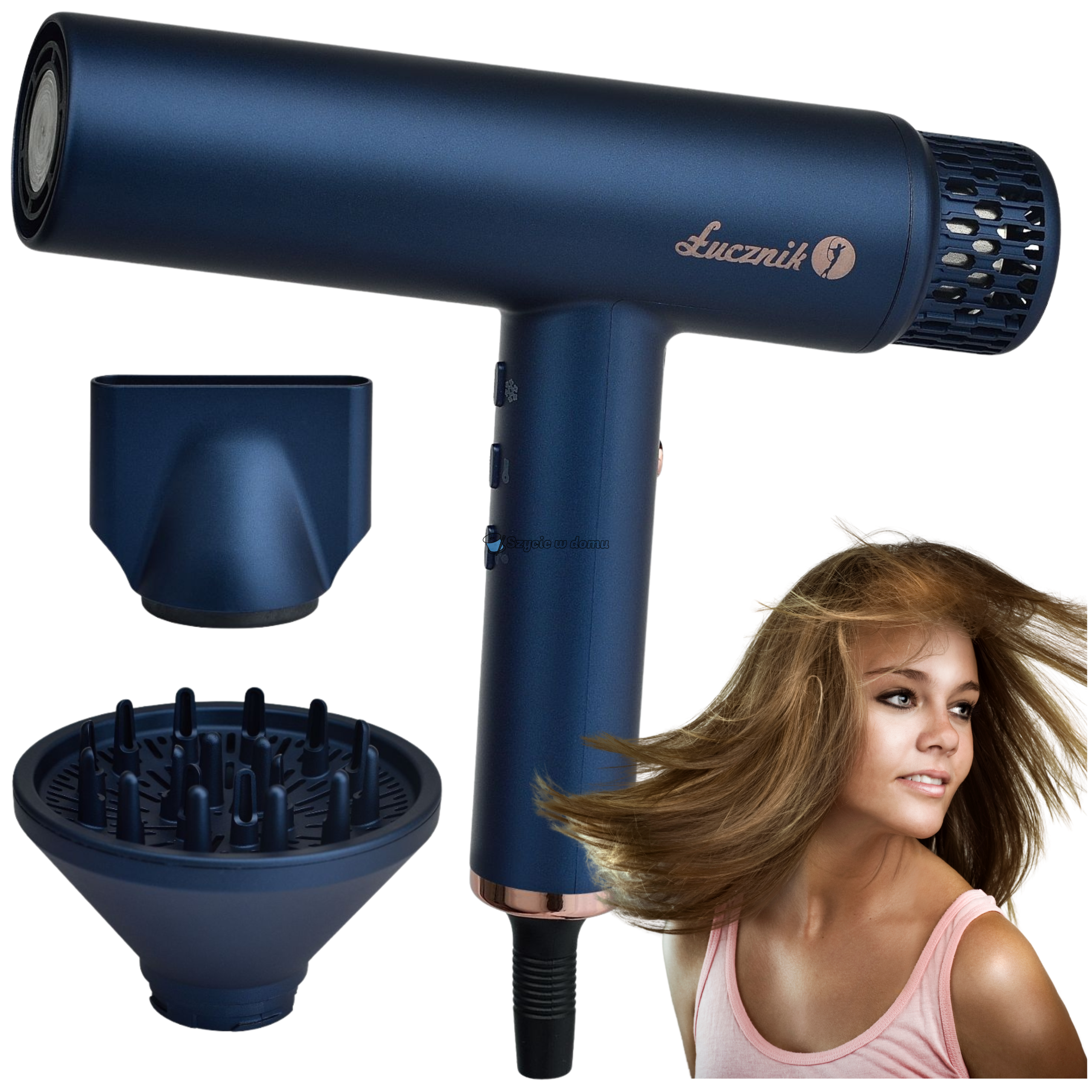Suszarka do włosów Łucznik HyperAir IQ 1.0 Midnight Navy 1800W z dyfuzorem