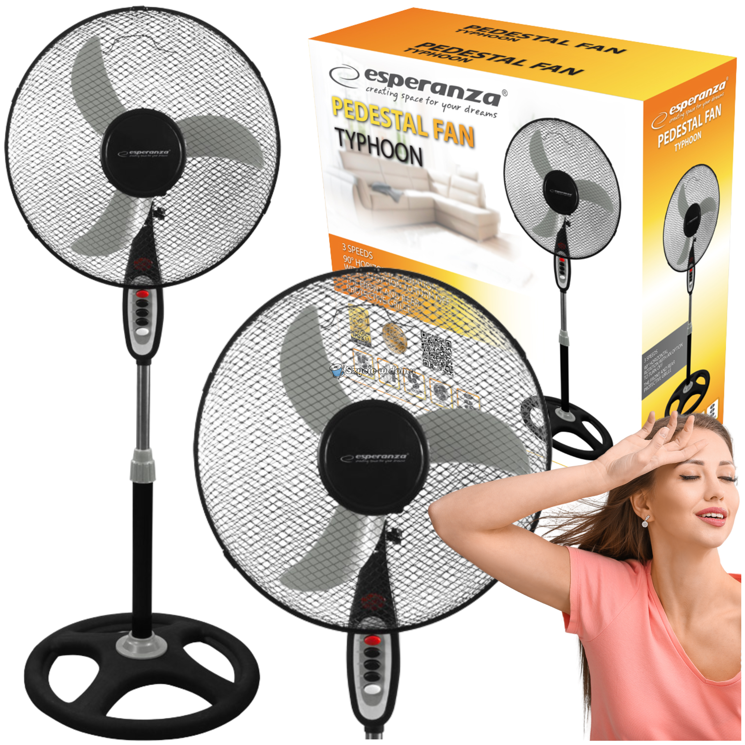 Wentylator stojący Esperanza TYPHOON 16'' 50W czarno-szary wiatrak EHF002KE