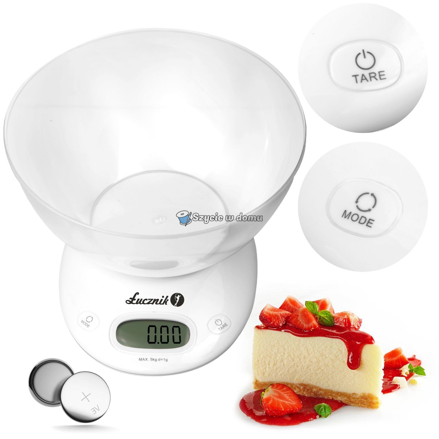 Waga kuchenna elektroniczna Łucznik PT-2019 z miską 2100 ml – dokładność 1 g, LCD