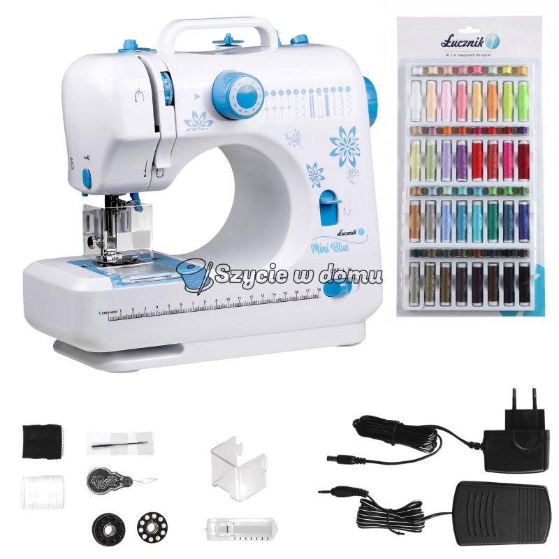 Maszyna do szycia dla dzieci bezpieczna Łucznik MINI BLUE + GRATIS 32 nici