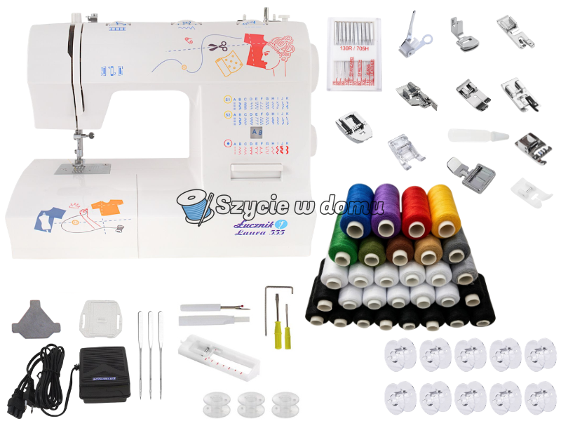 Maszyna do szycia Łucznik Laura 555 + GRATIS 30 nici, 10 stopek i 10 szpulek