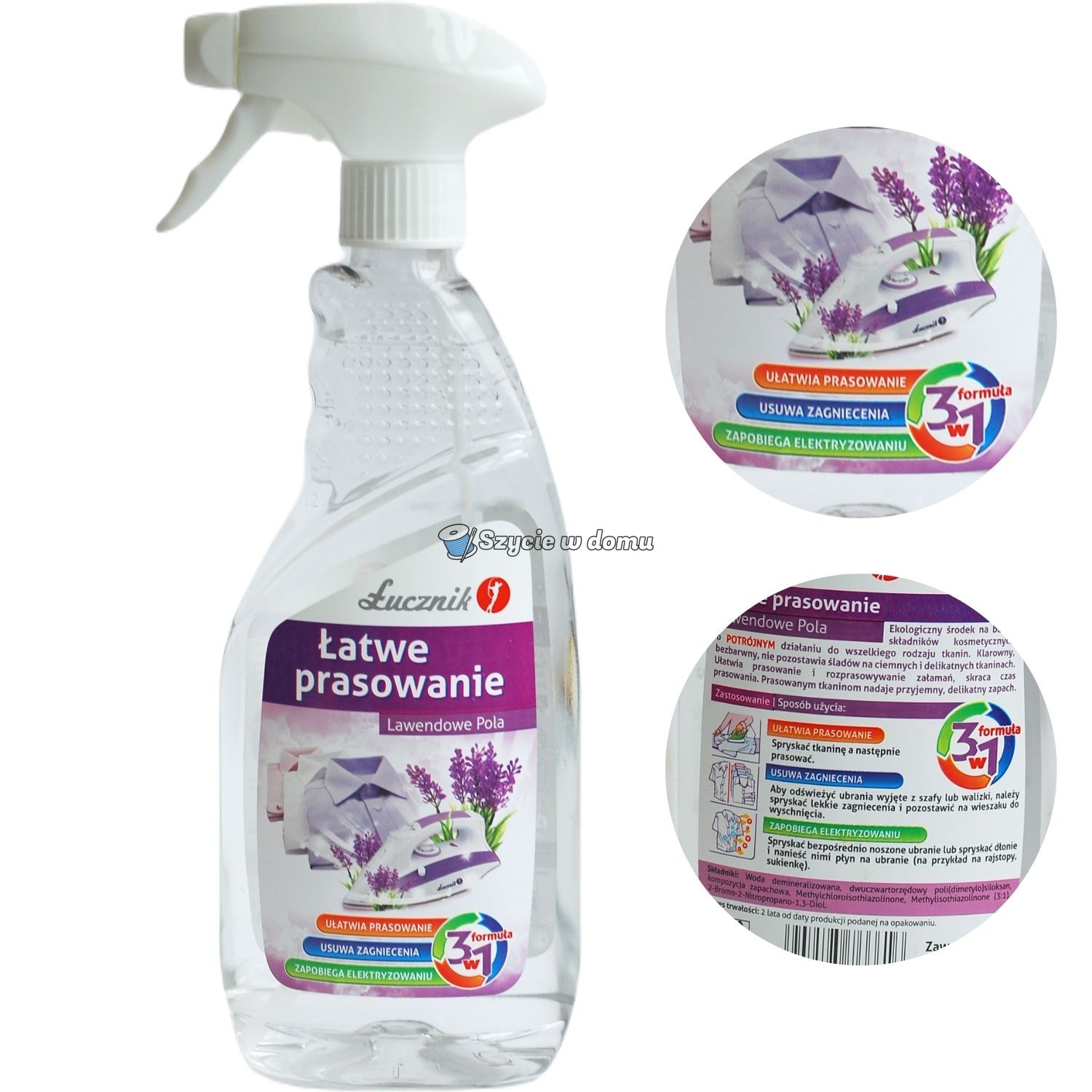 Żelazko w sprayu Łucznik płyn do prasowania lawendowe pola 500 ml