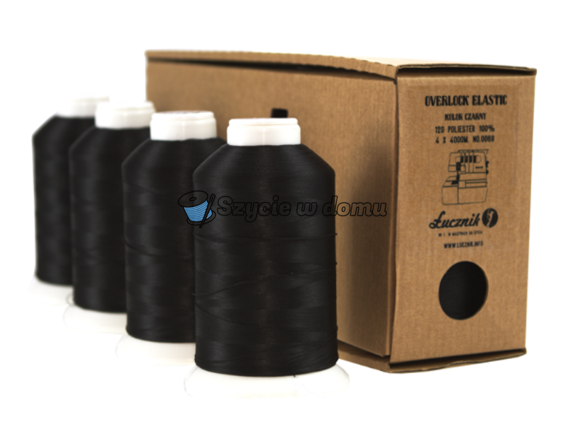 Zestaw nici do owerloka czarne Łucznik Elastic 4szt 4000m typ 120 poliestrowe