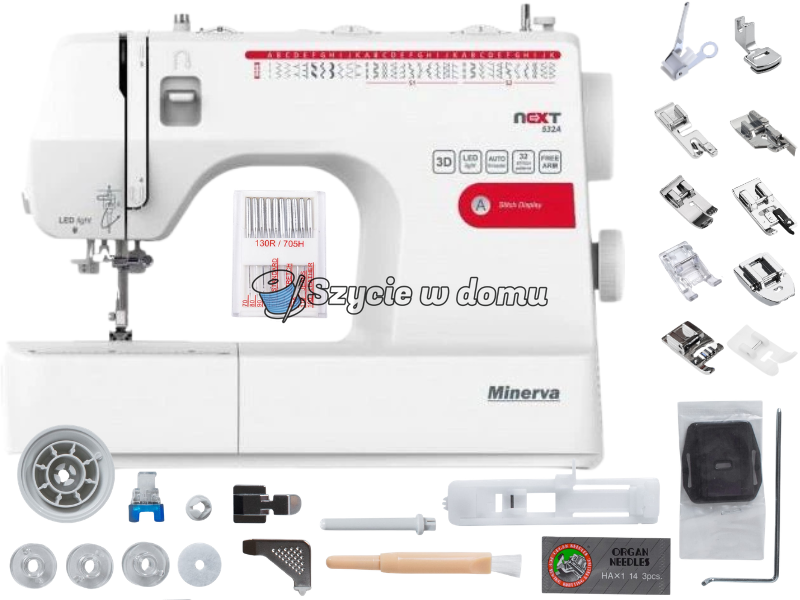 Maszyna do szycia mechaniczna Minerva Next 532A domowa 32 ściegi + igły i nici GRATIS 