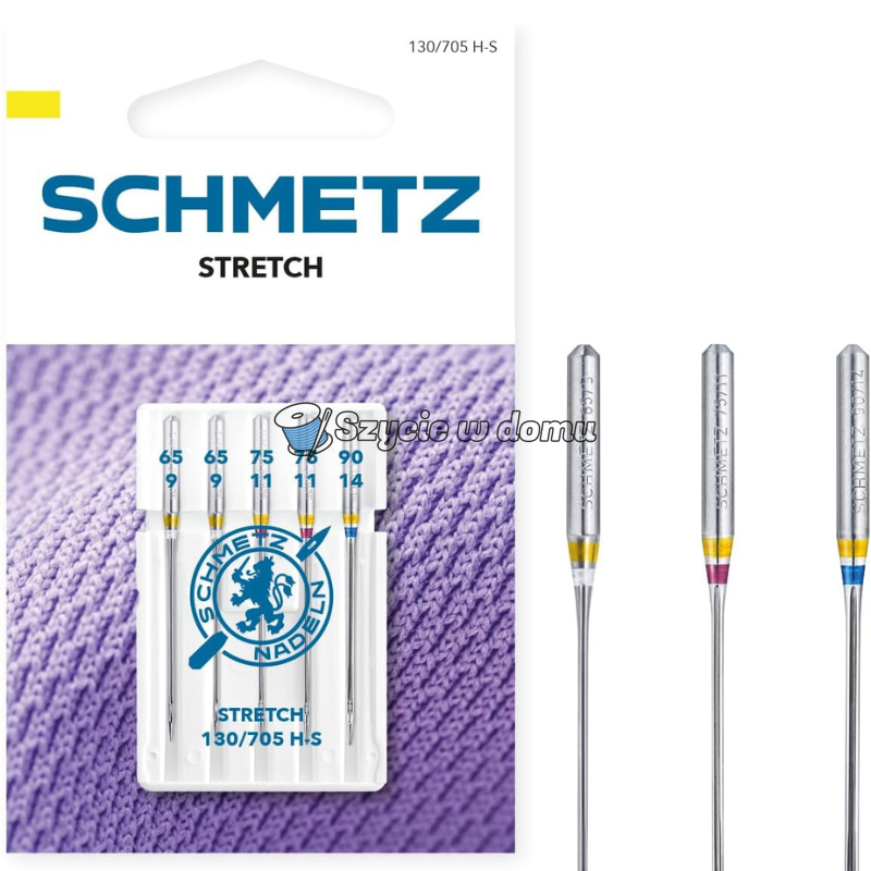 Igły do maszyny do szycia dzianin i lycry Schmetz Stretch 130/705 H-S zestaw 5 sztuk 65-90