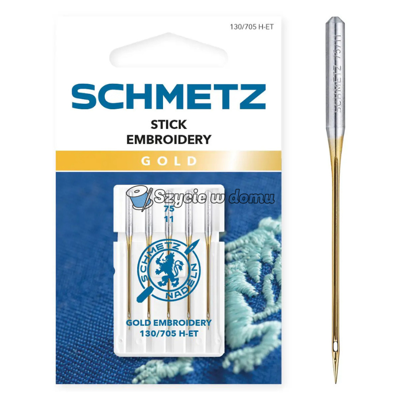 Igły do haftu maszynowego Schmetz GOLD 130/705 H-ET rozmiar 75/11 zestaw 5szt