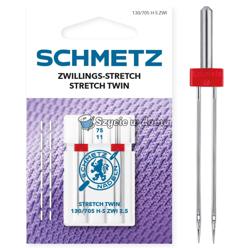 Igły podwójne do stretchu Schmetz 130/705 H-S ZWI 2.5 rozmiar 75 2szt