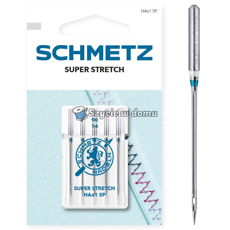 Igły do szycia Schmetz Super Stretch HAx1 SP 90/14 do dzianin, jersey i elastanu – 5 sztuk