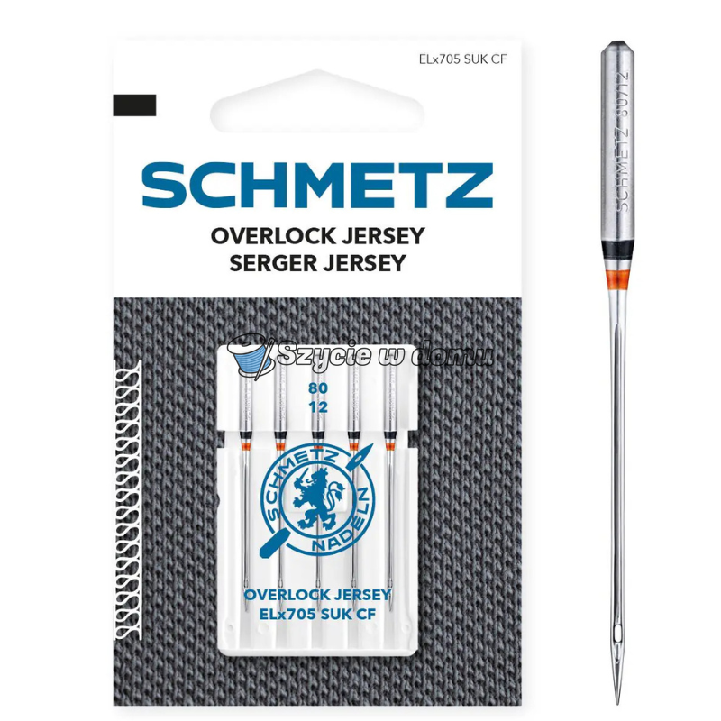 Igły do szycia na owerloku Schmetz Overlock Jersey ELx705 SUK CF 80/12 - 5 szt