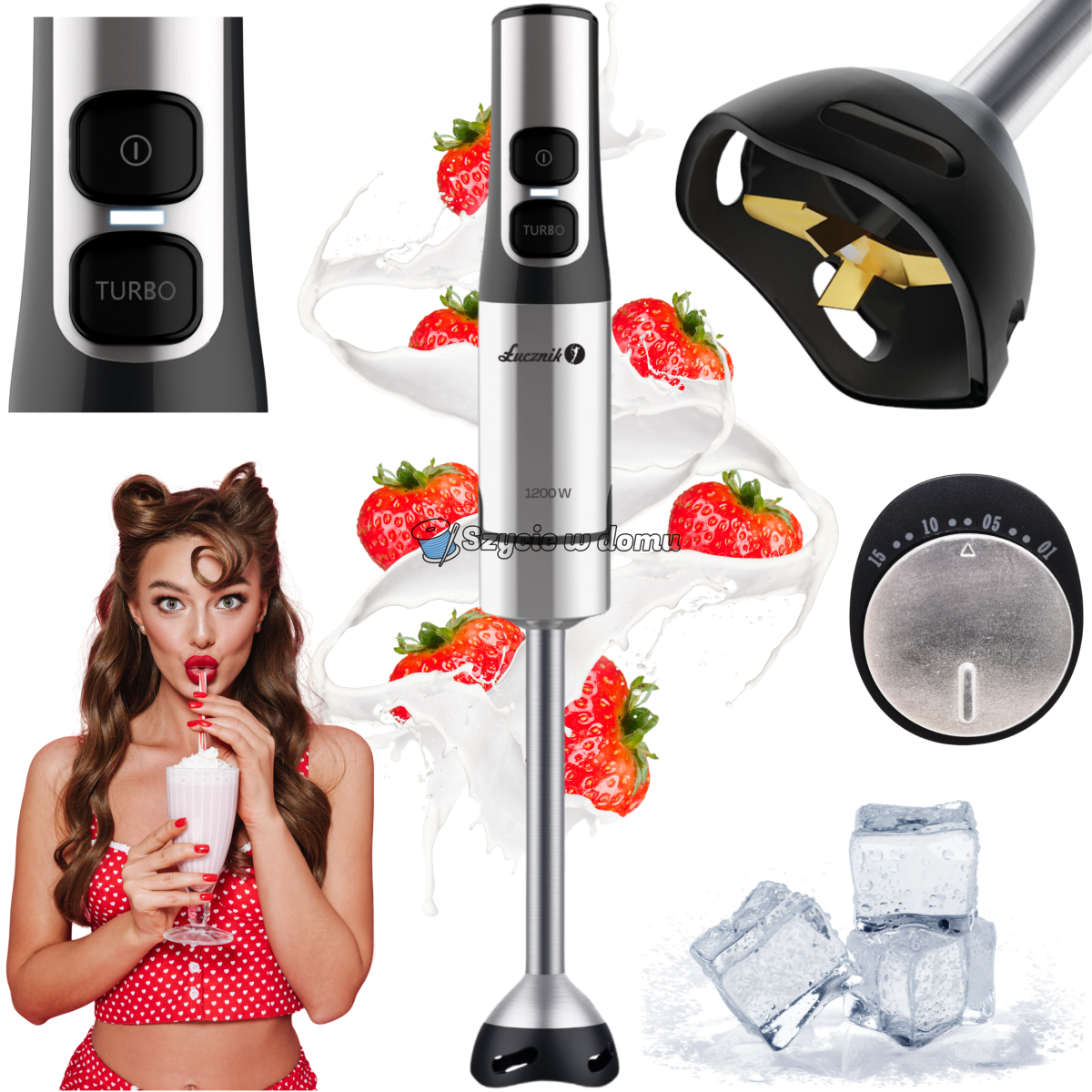 Blender ręczny rozdrabniacz Łucznik JK-1200 Titanium Black Strong