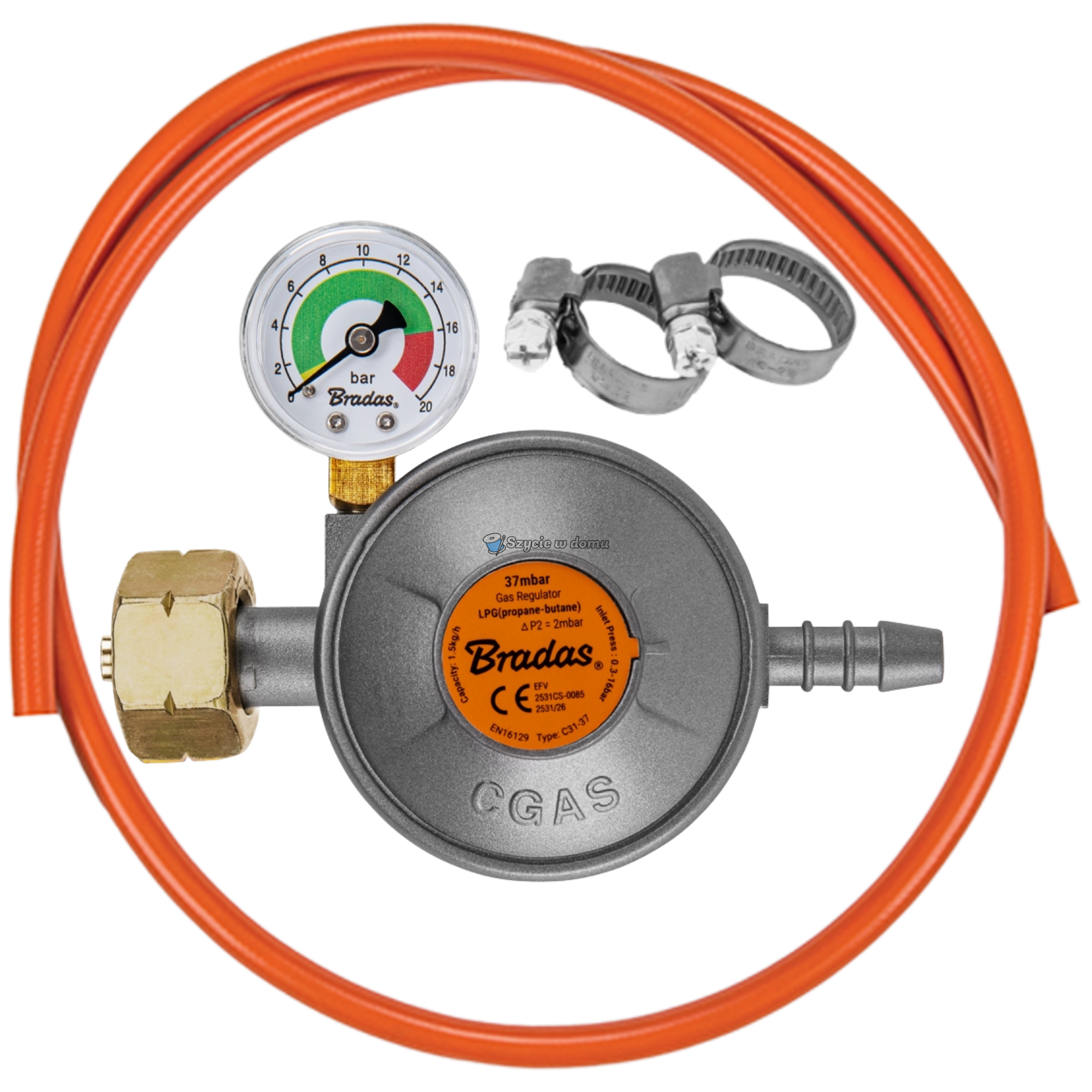 Zestaw przyłączeniowy BUTLI GAZOWEJ 11kg Reduktor manometr +Wąż 2m +Opaski