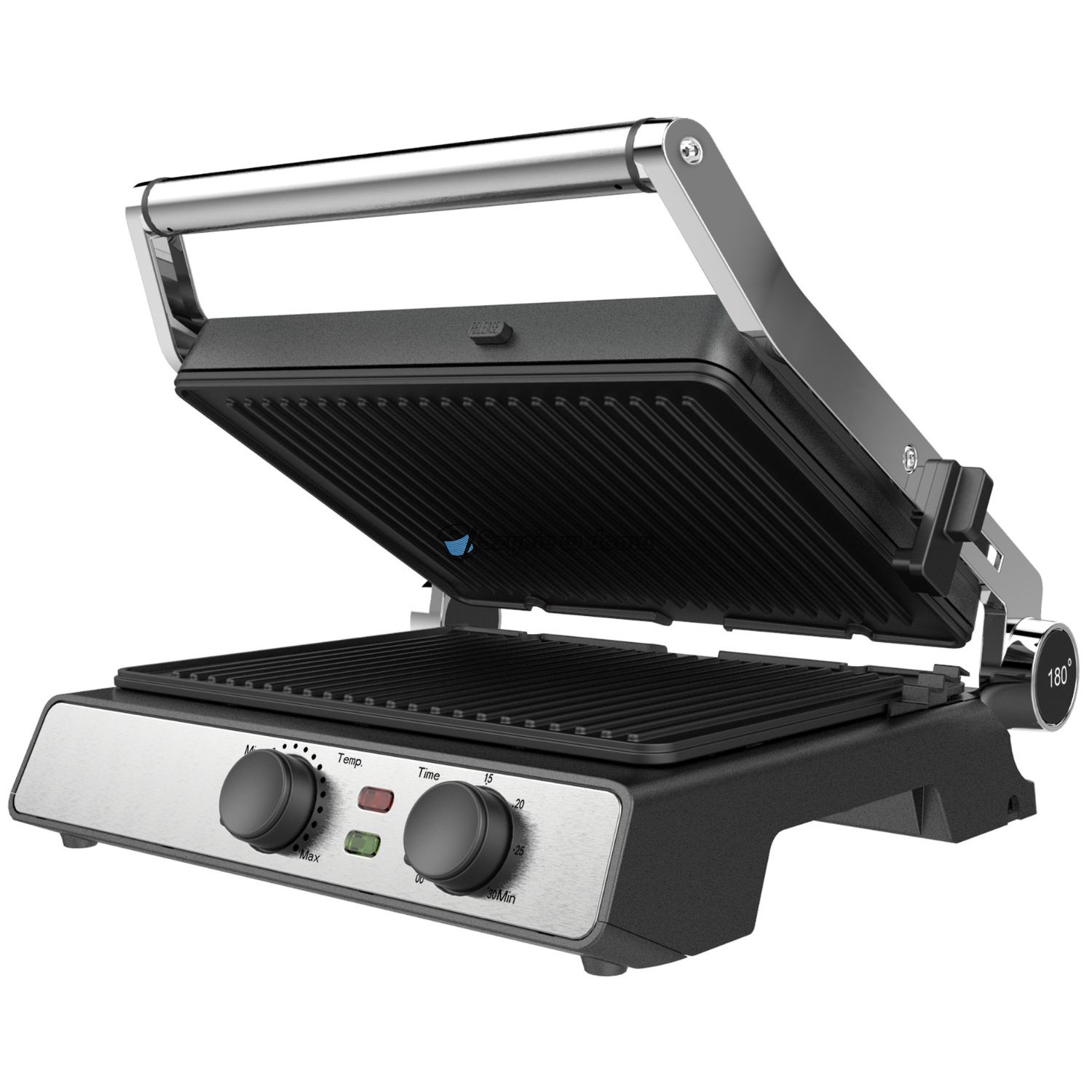 Grill elektryczny Łucznik EG 0215 S Srebrny z ztwarciem 180° wyjmowane płyty