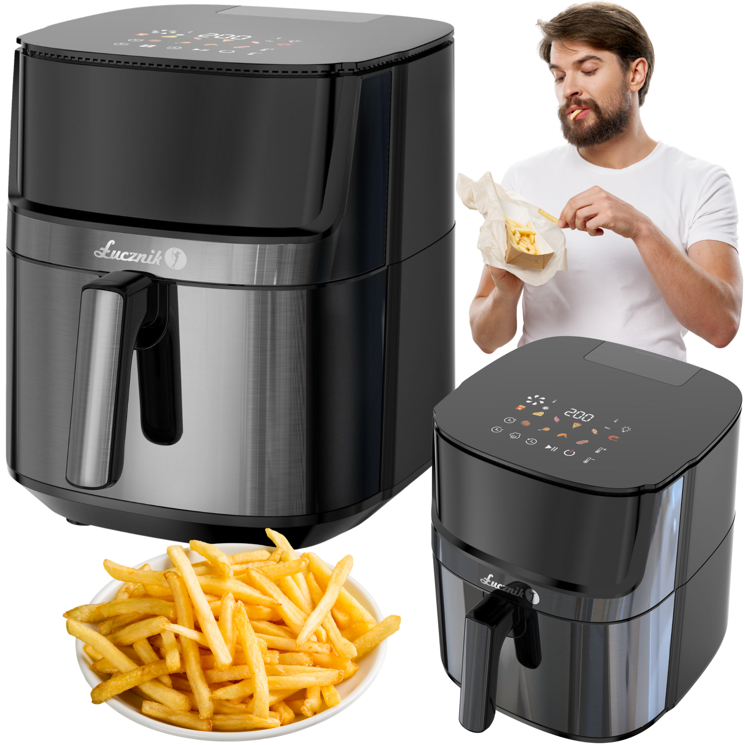 Air Fryer frytkownica beztłuszczowa Łucznik AF-1500 Steam+ 1500W 6,5l Duża XL funkcja pary