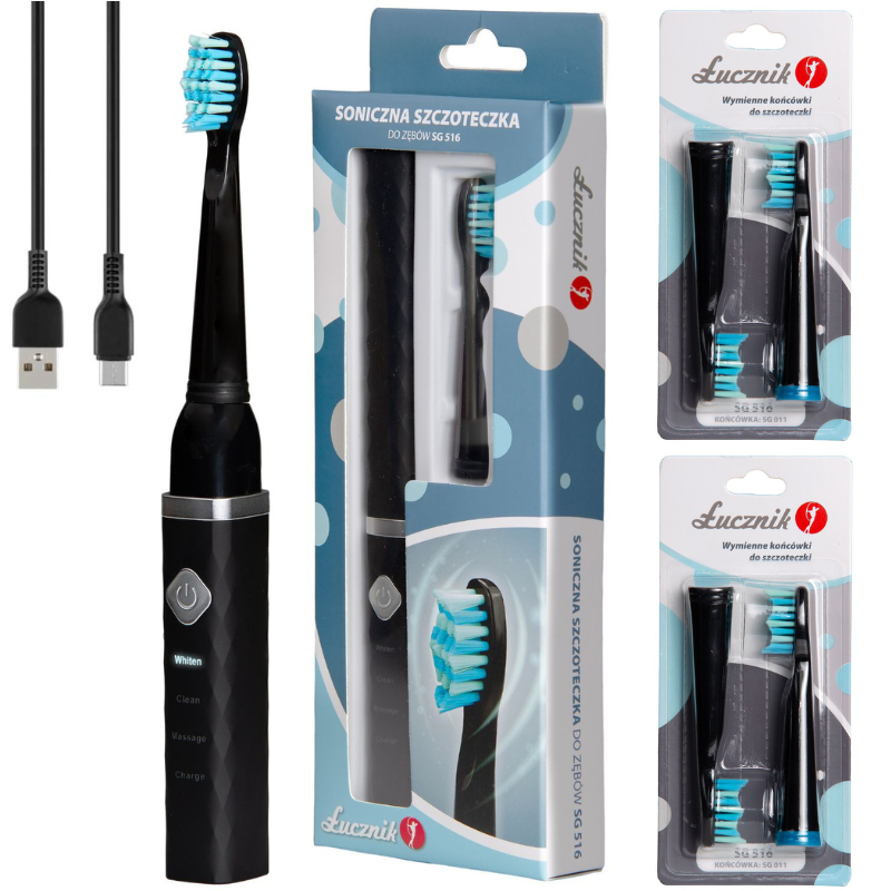 Soniczna szczoteczka do zębów Łucznik SG-516 + ZAPAS 6 KOŃCÓWEK NA ROK!!