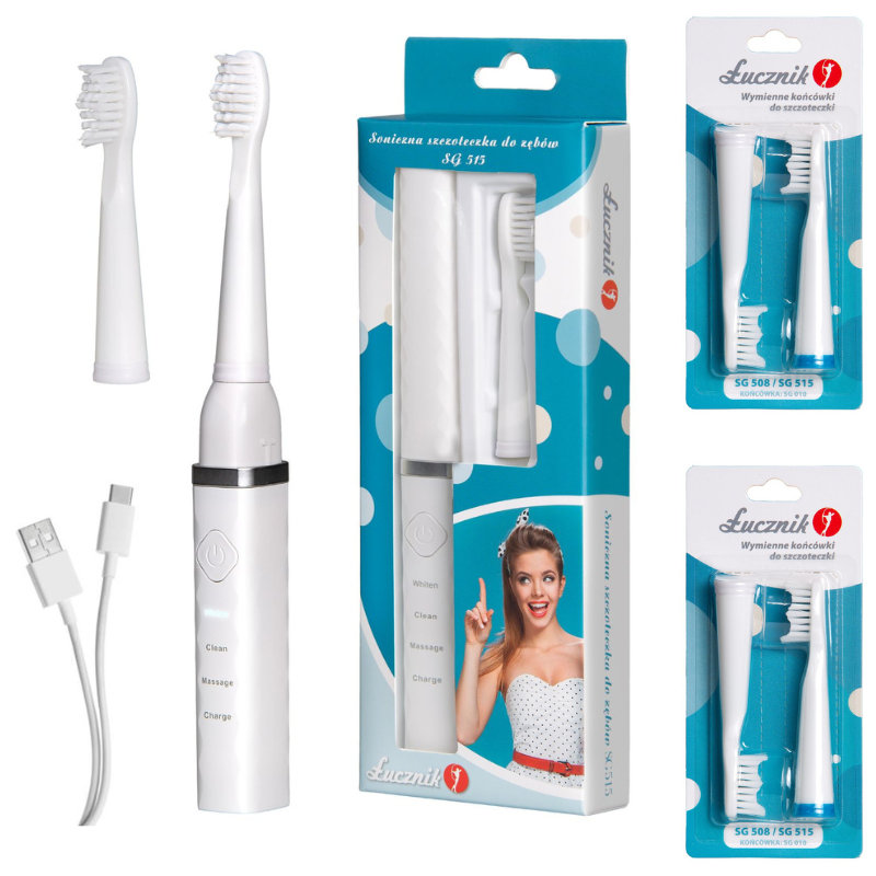 Szczoteczka soniczna do zębów Łucznik SG-515 Biała +ZAPAS 4 KOŃCÓWEK NA ROK!!