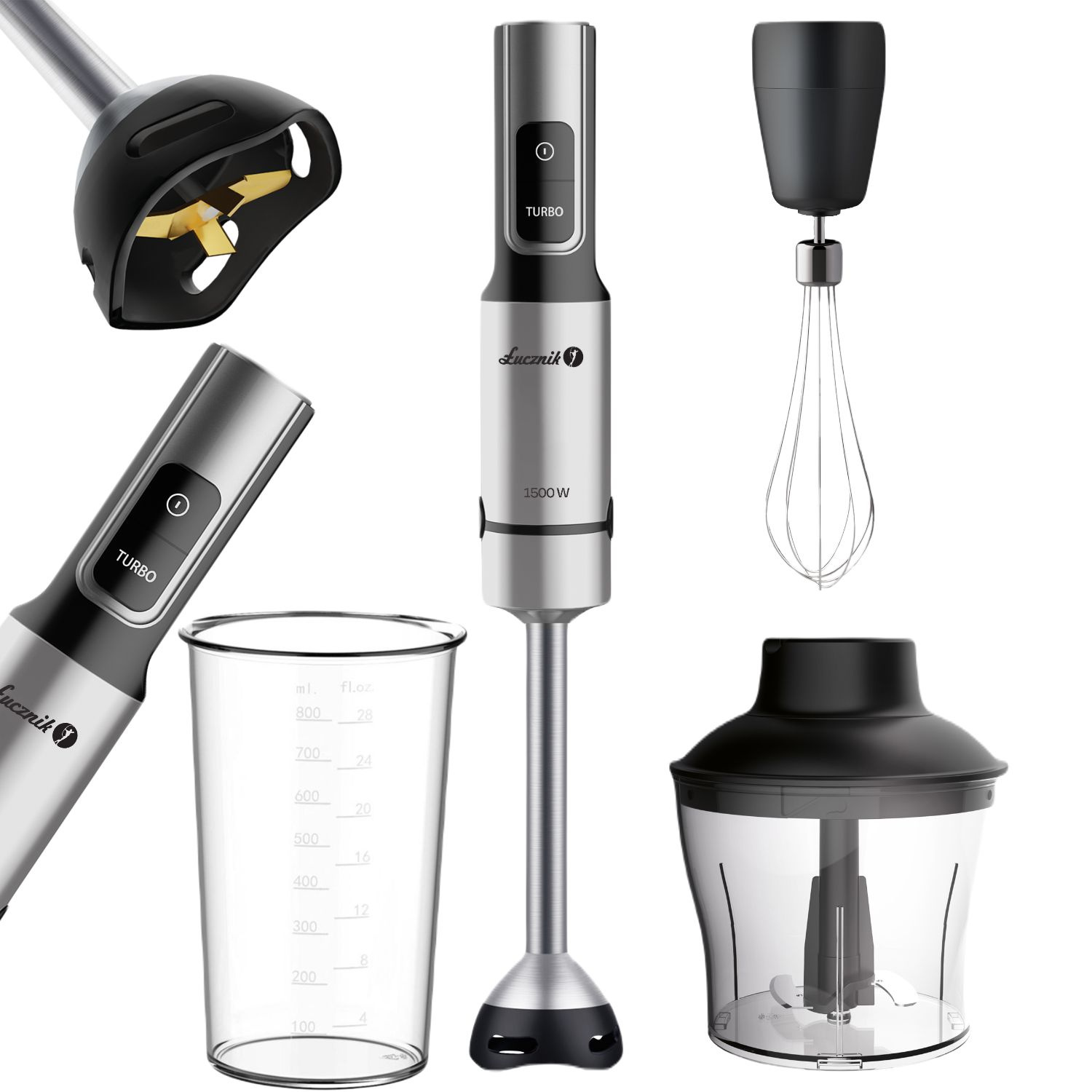 Blender ręczny Łucznik JK-1500 Titanium Black Extra Strong Deluxe Set