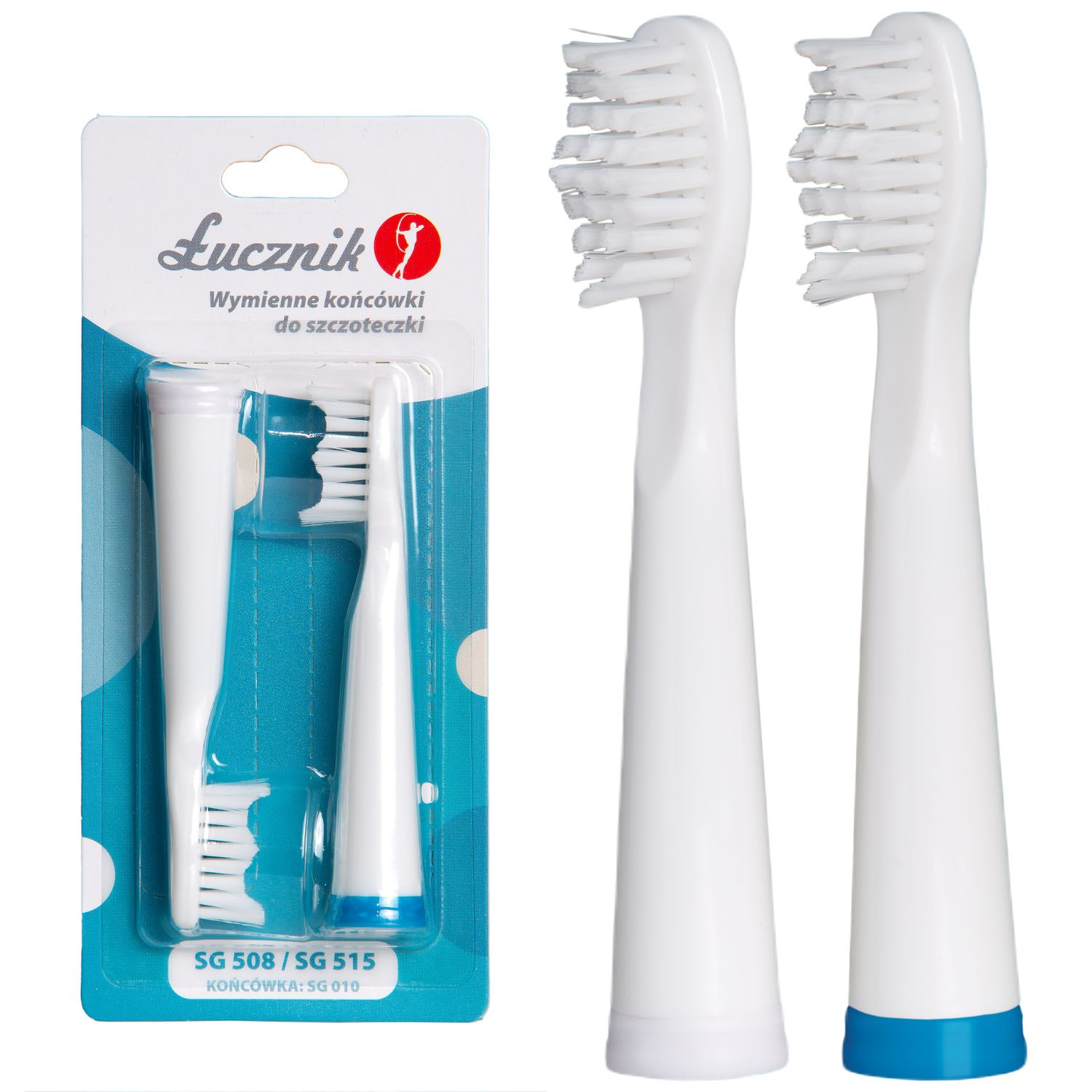 Końcówki wymienne do szczoteczki sonicznej Łucznik SG-010 zestaw 2 szt. białe