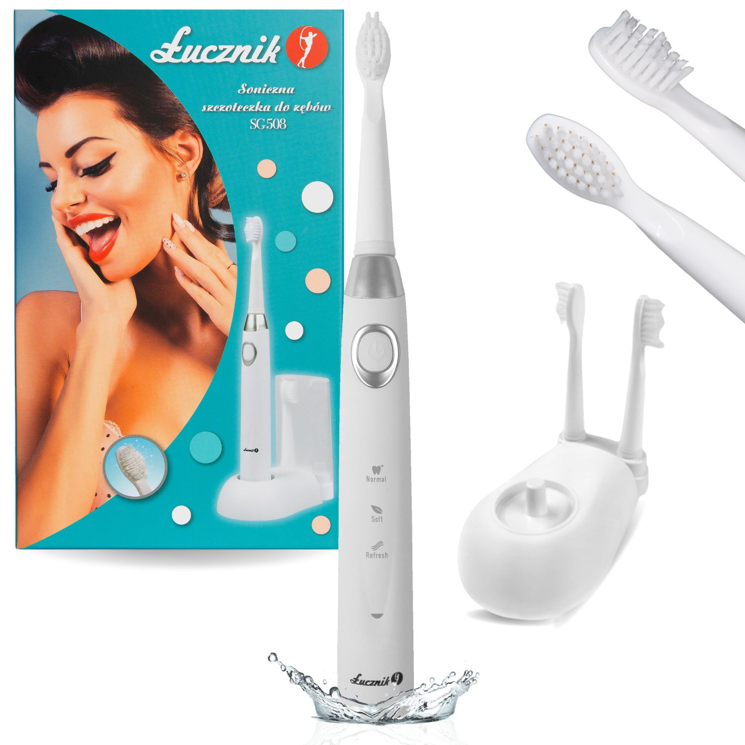Szczoteczka soniczna do zębów Łucznik SG-508 biała + 2 wymienne końcówki