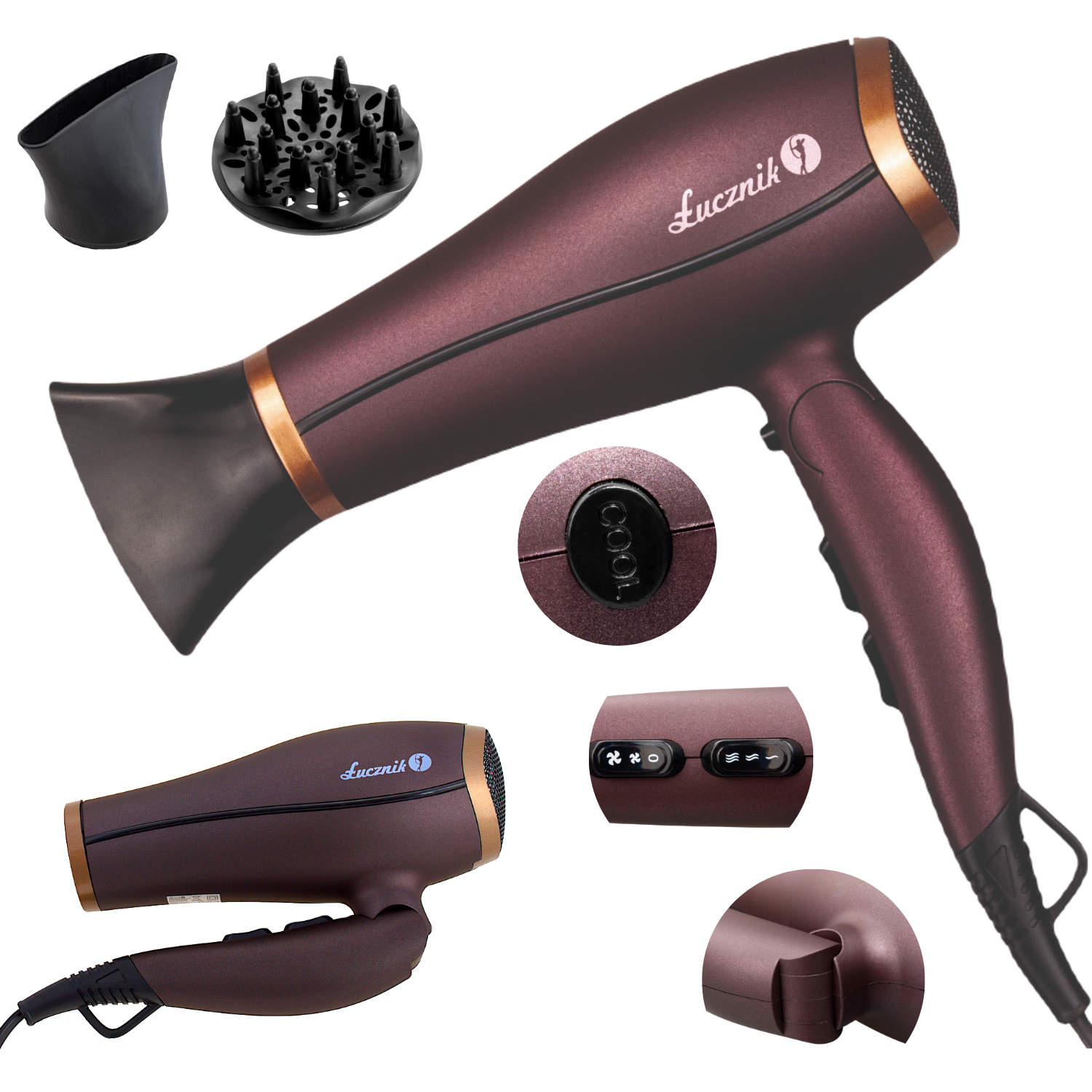 Suszarka do włosów Łucznik HD-410 S składana turystyczna z dyfuzorem 2200W