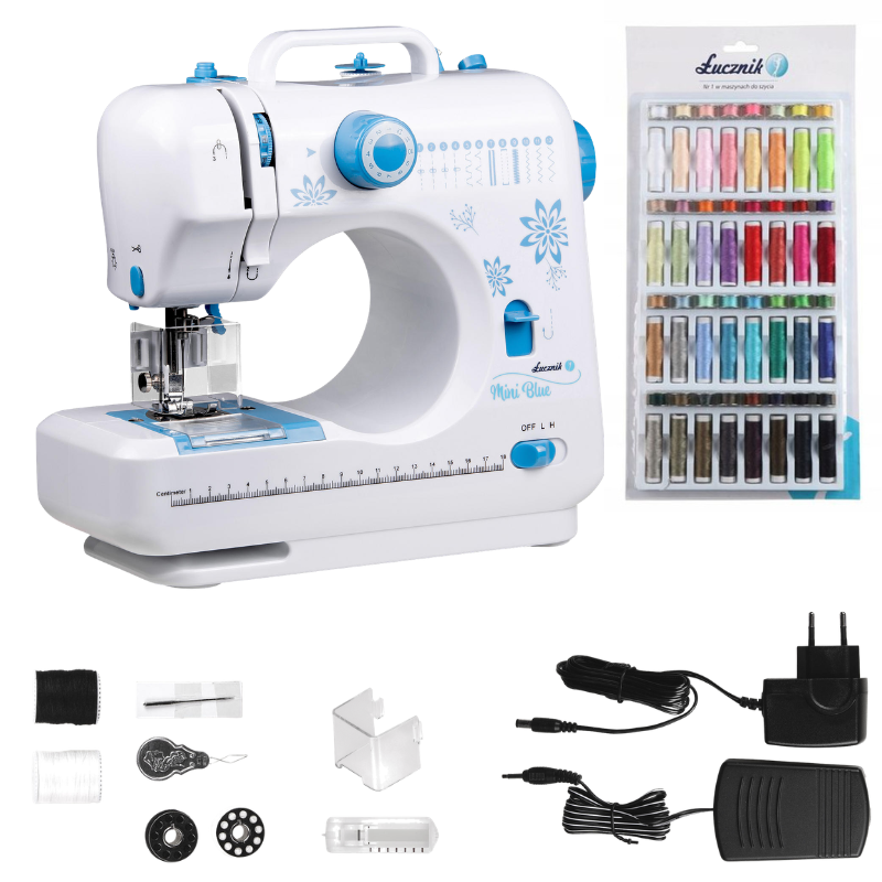 Maszyna do szycia dla dzieci bezpieczna Łucznik MINI BLUE + GRATIS 32 nici
