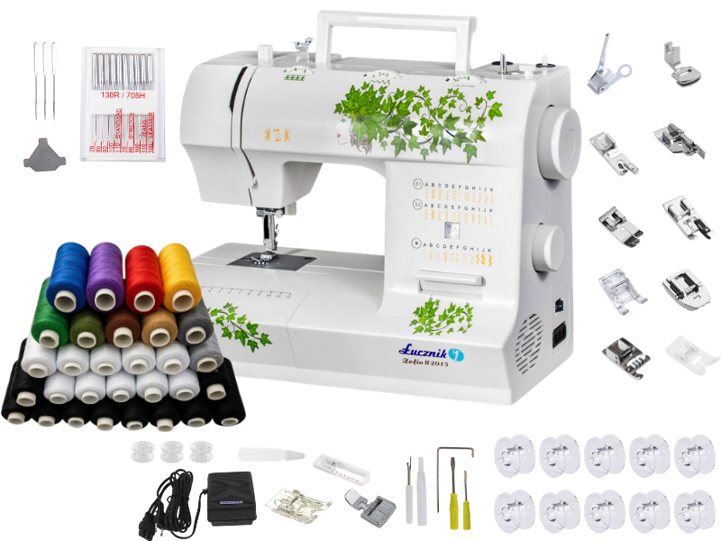 Maszyna do szycia Łucznik Zofia II 2015 + zestaw 30 nici, 10 stopek, 10 szpulek