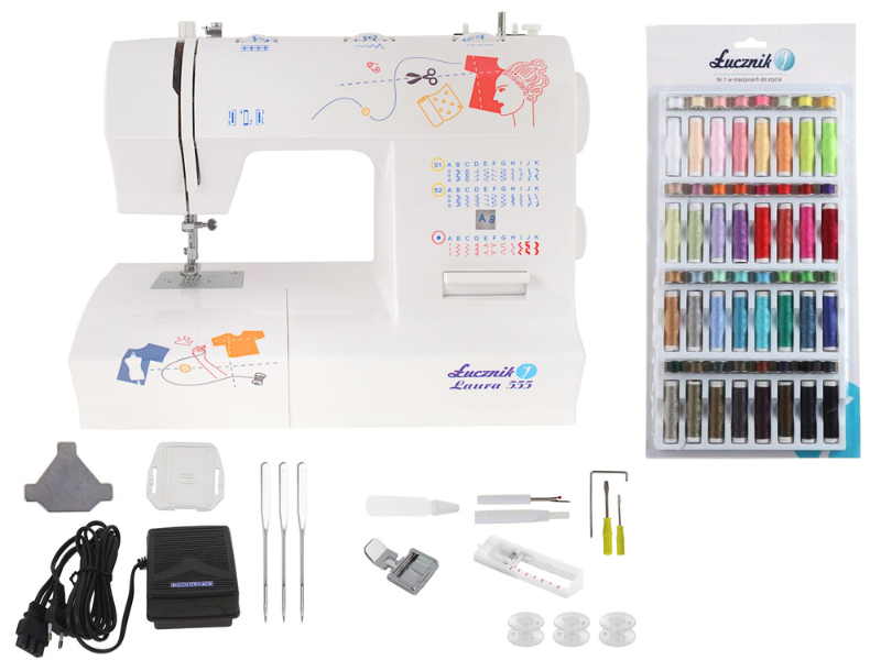 Maszyna do szycia Łucznik Laura 555 – 35 ściegów, oświetlenie LED, wolne ramię + GRATIS