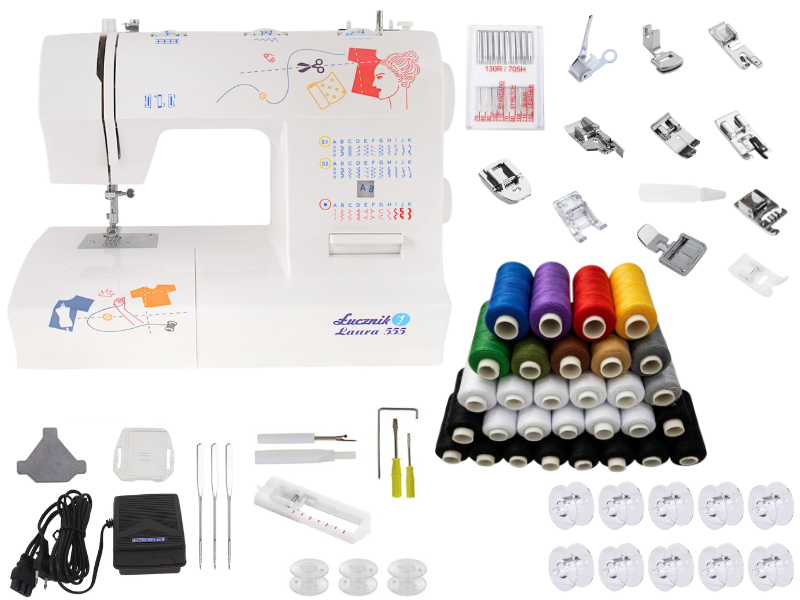 Maszyna do szycia Łucznik Laura 555 + GRATIS 30 nici, 10 stopek i 10 szpulek