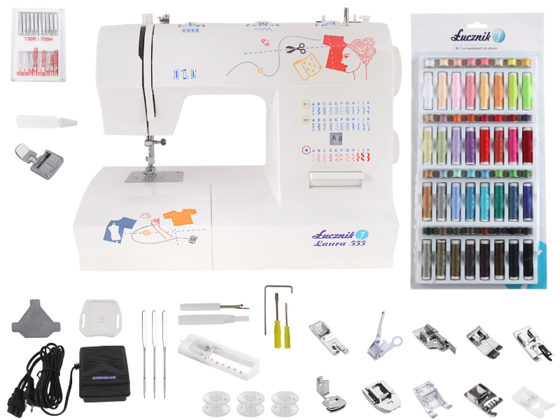 Maszyna do szycia Łucznik Laura 555 domowa + zestaw nici, szpulki i stopki