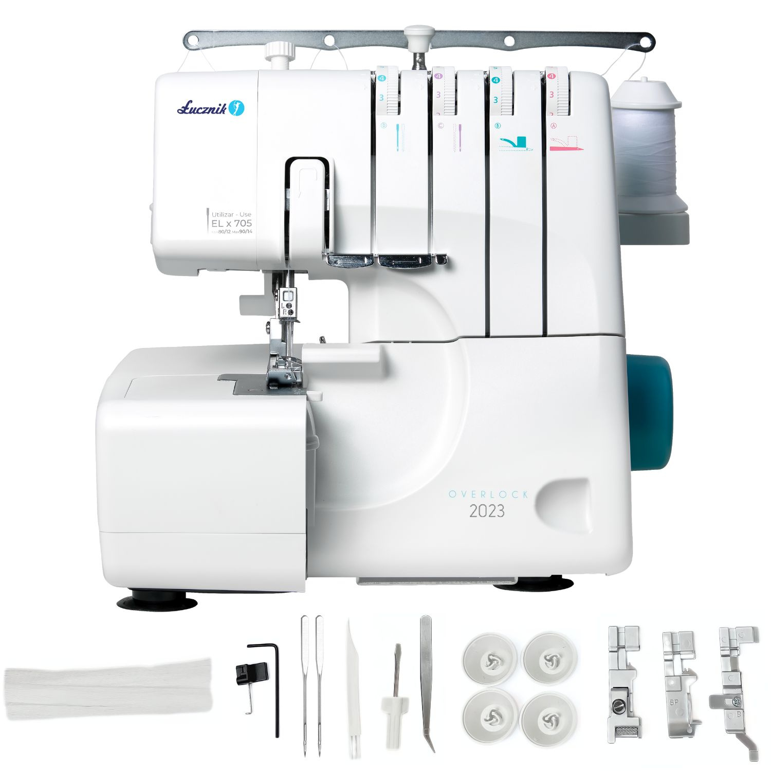 Overlock 4-nitkowy Łucznik 2023 maszyna do szycia 12 ściegów LED 1300 RPM