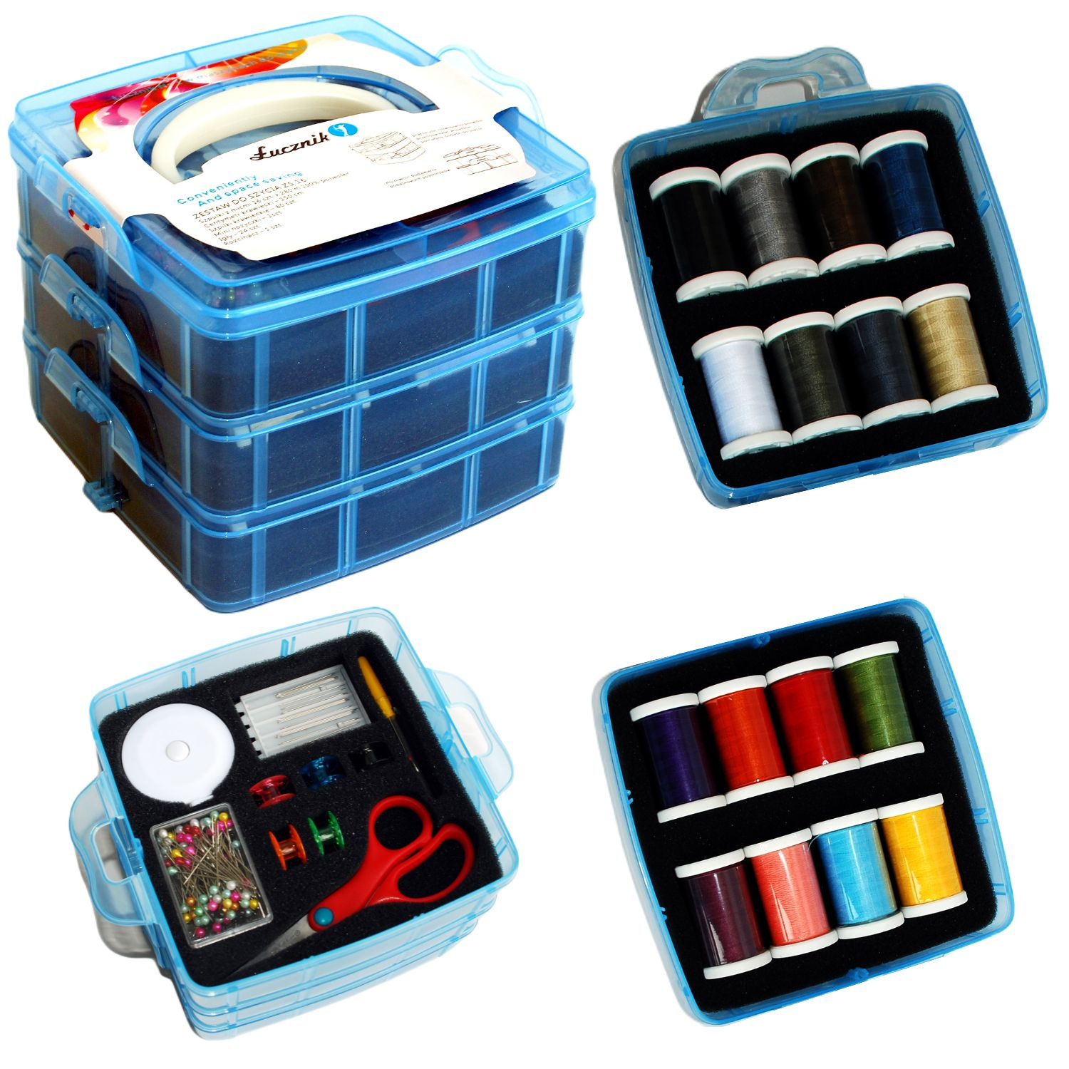 Zestaw do szycia Łucznik Big Box ZS-16 nici szpulki igły centymetr nożyczki