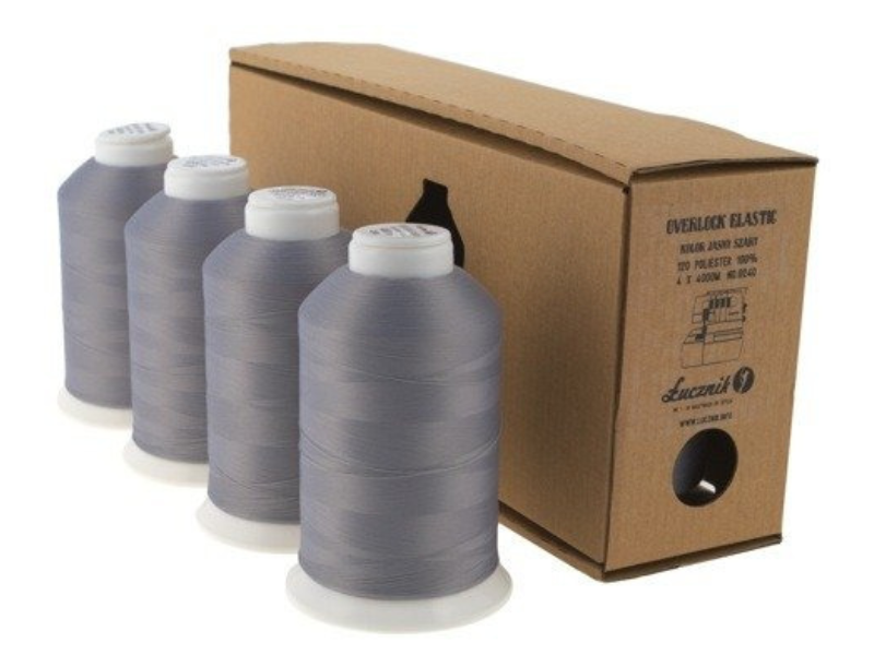 Zestaw nici do owerloka popielate Łucznik Elastic 4szt 4000m typ 120 poliestrowe