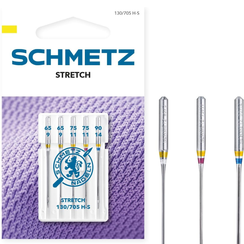 Igły do maszyny do szycia dzianin i lycry Schmetz Stretch 130/705 H-S zestaw 5 sztuk 65-90