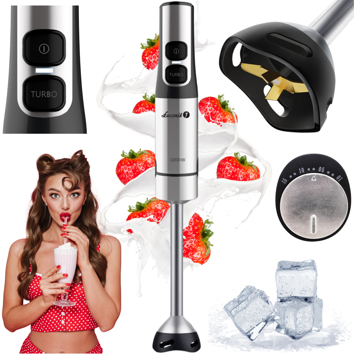 Blender ręczny rozdrabniacz Łucznik JK-1200 Titanium Black Strong